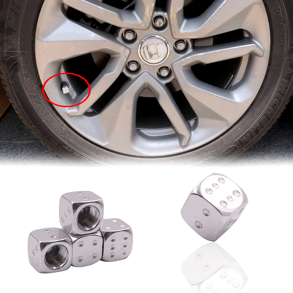 Brand New 4PCS Silver Dice Tire/Wheel Stem Air Valve CAPS Covers Set U – JK  Racing Inc