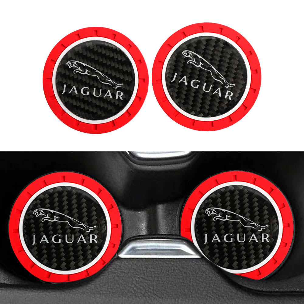 Brand New 2PCS Jaguar Real Carbon Fiber Car Cup Holder Pad Water