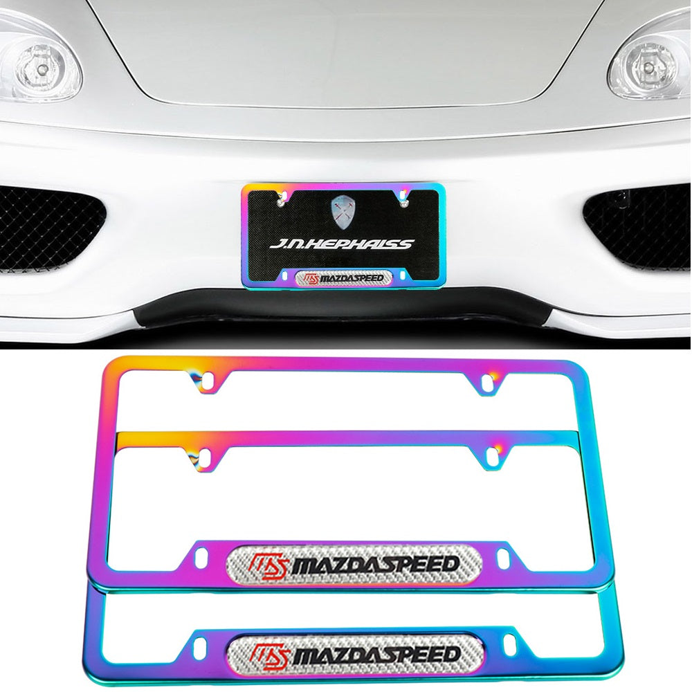 Brand New Universal 2PCS Mazdaspeed Neo Chrome Metal License Plate Frame