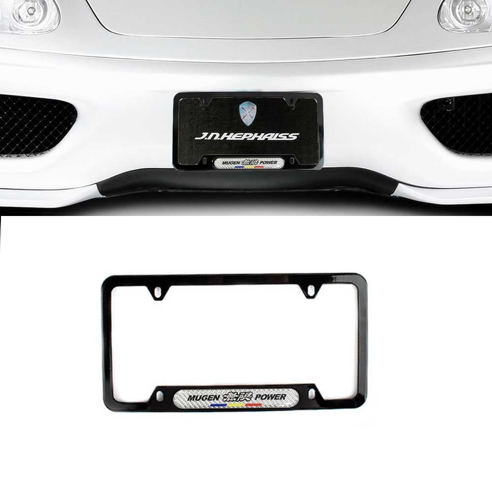 Brand New Universal 1PCS Mugen Power Glossy Black Metal License Plate Frame