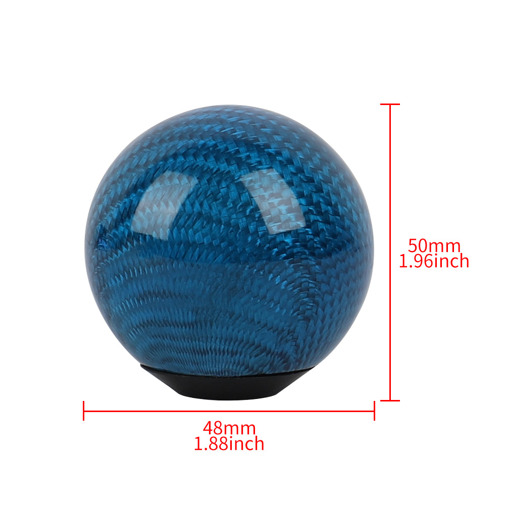 Brand New Universal Ralliart Car Gear Shift Knob Round Ball Shape Blue Real Carbon Fiber M8 M10 M12