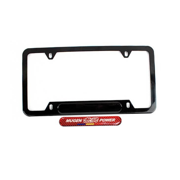 Brand New Universal 1PCS Mugen Power Glossy Black Metal License Plate Frame