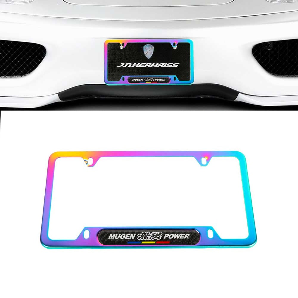 Brand New Universal 1PCS Mugen Power Neo Chrome Metal License Plate Frame