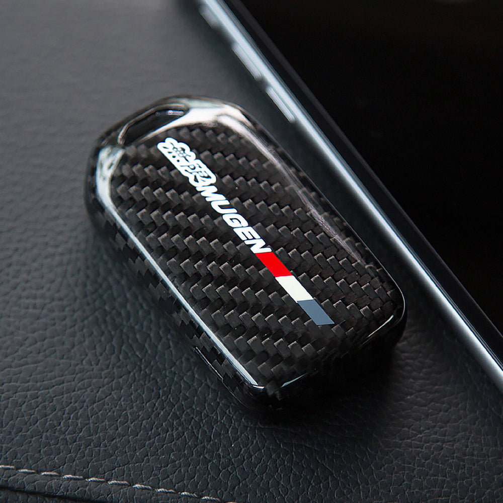 Brand New Mugen Black Real Carbon Fiber Key Fob Case Cover Shell Smart Keychain For 2016+ Honda Civic / Accord