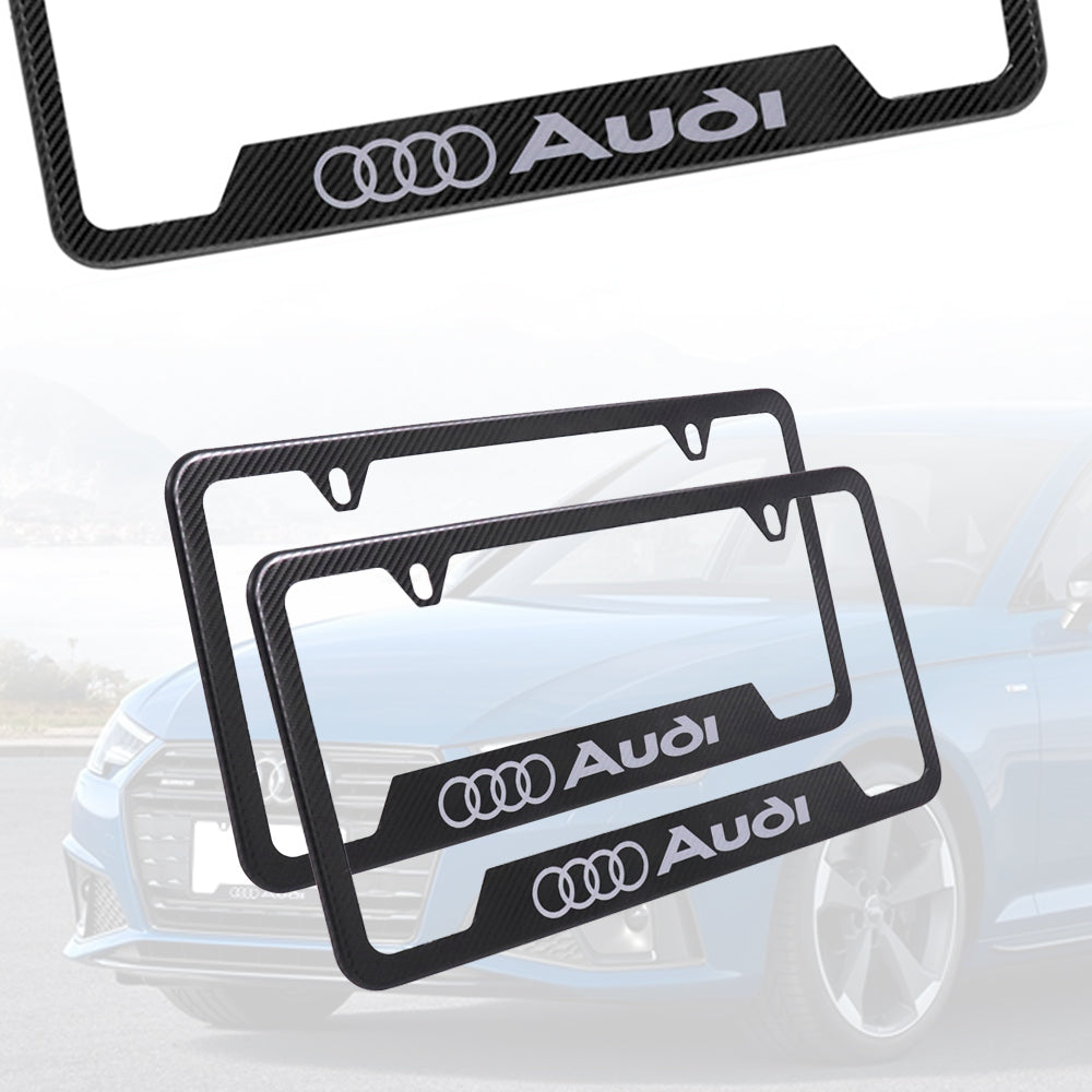 Brand New Universal 2PCS AUDI Metal Carbon Fiber Style License Plate Frame