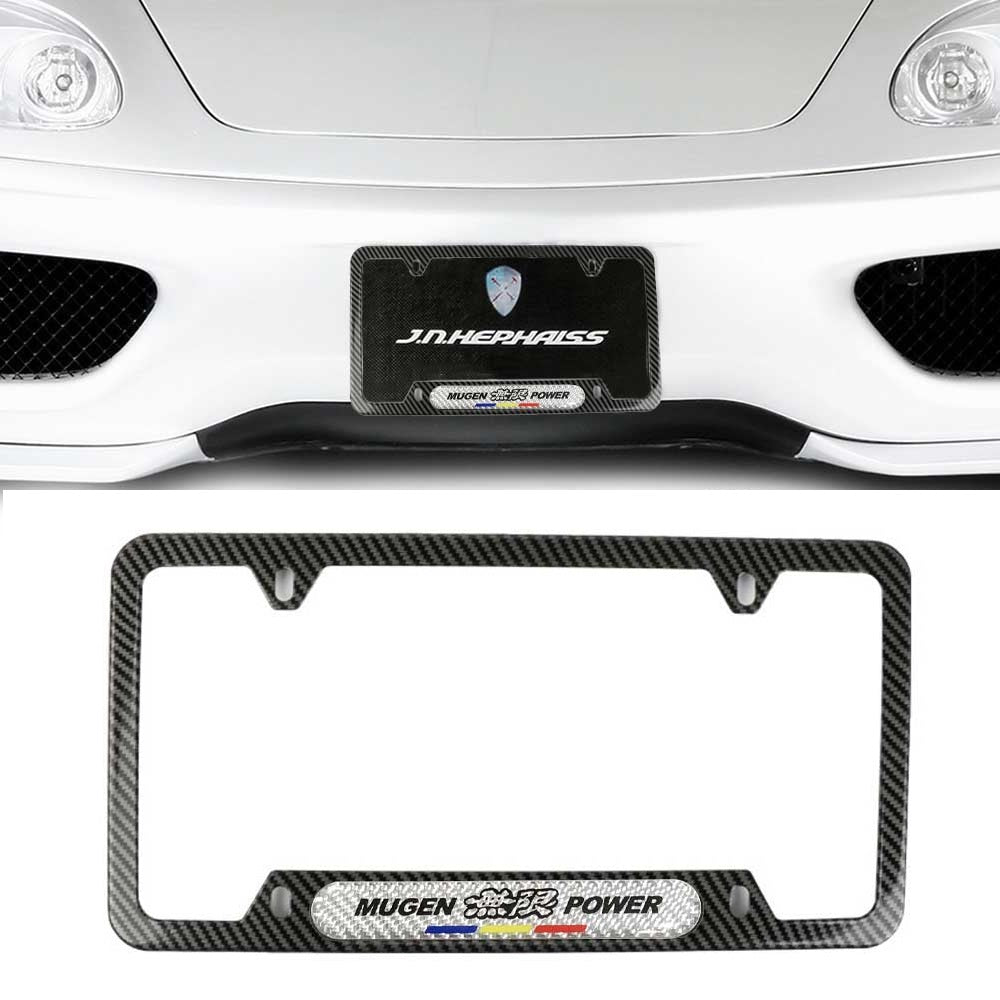 Brand New Universal 1PCS Mugen Power Carbon Fiber Look Metal License Plate Frame