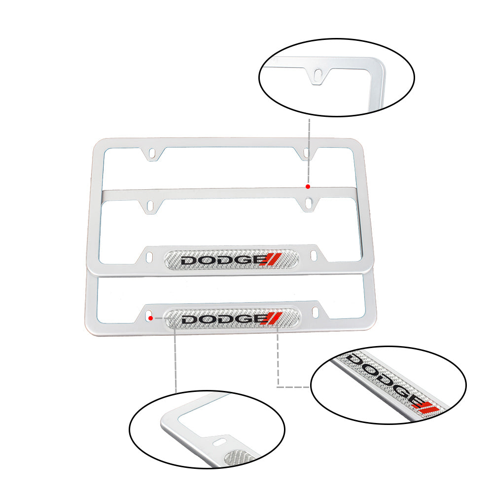 Brand New Universal 1PCS Dodge Silver Metal License Plate Frame