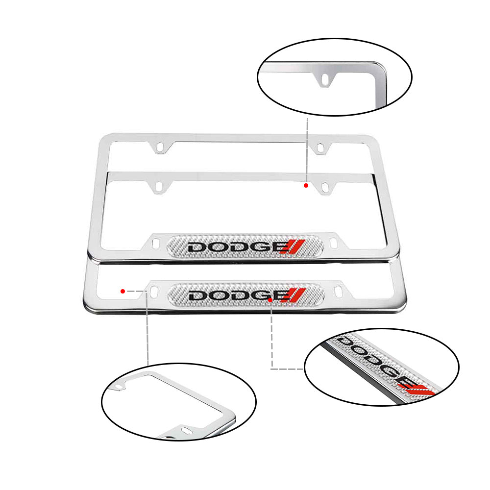 Brand New Universal 2PCS Dodge Chrome Metal License Plate Frame