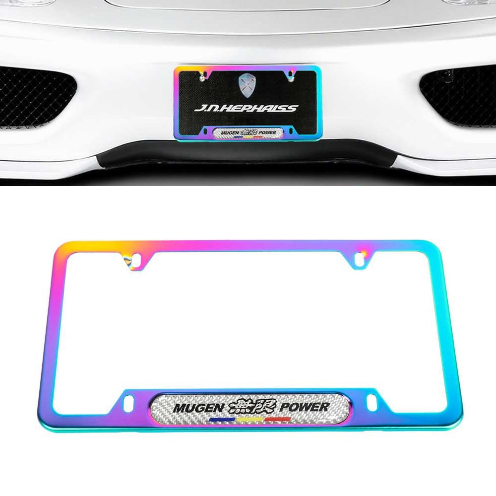 Brand New Universal 1PCS Mugen Power Neo Chrome Metal License Plate Frame