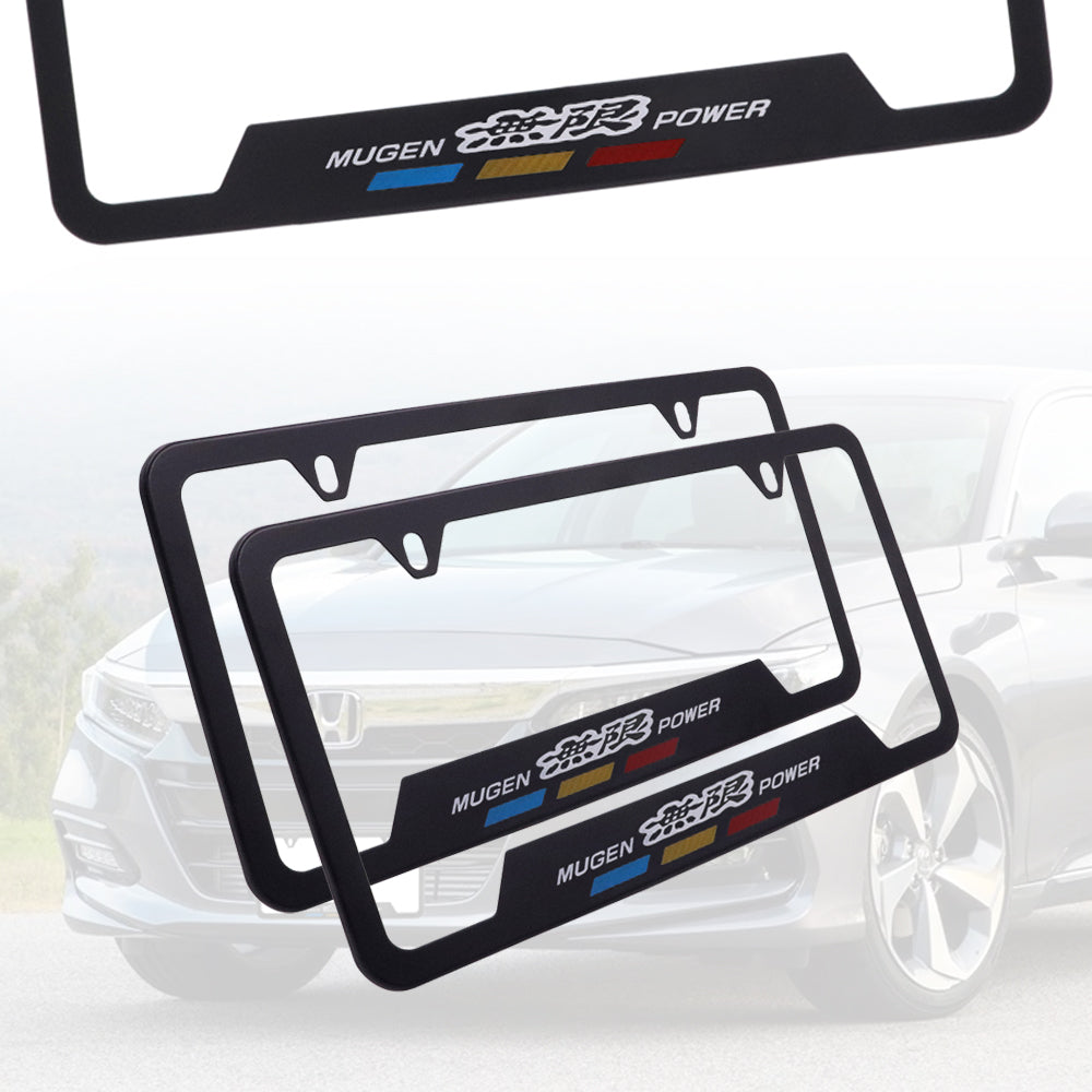 Brand New Universal 2PCS Mugen Metal Black License Plate Frame