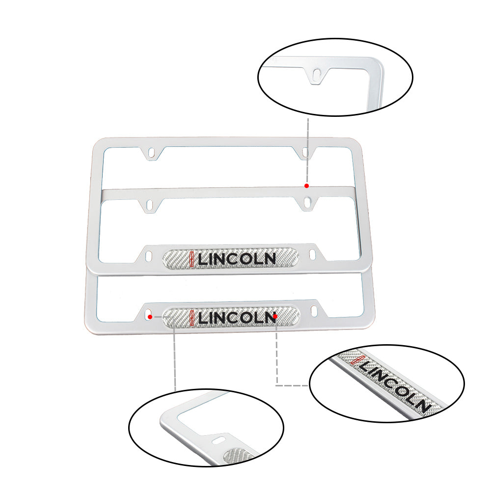 Brand New Universal 2PCS Lincoln Silver Metal License Plate Frame