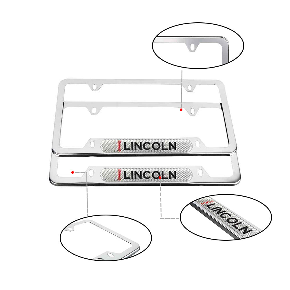 Brand New Universal 2PCS Lincoln Chrome Metal License Plate Frame