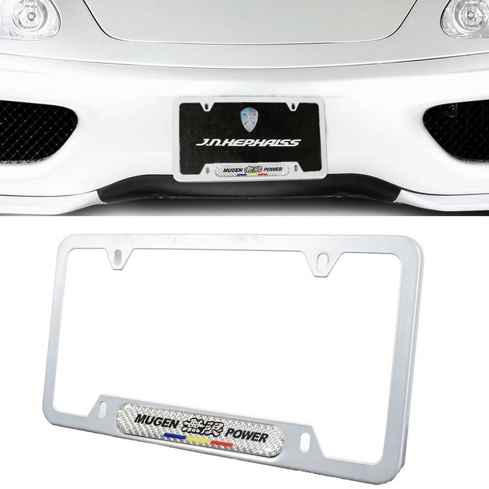 Brand New Universal 1PCS Mugen Power Silver Metal License Plate Frame