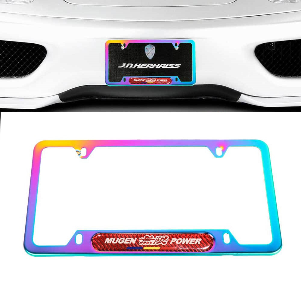 Brand New Universal 1PCS Mugen Power Neo Chrome Metal License Plate Frame