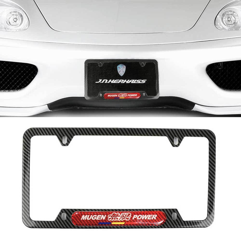 Brand New Universal 1PCS Mugen Power Carbon Fiber Look Metal License Plate Frame