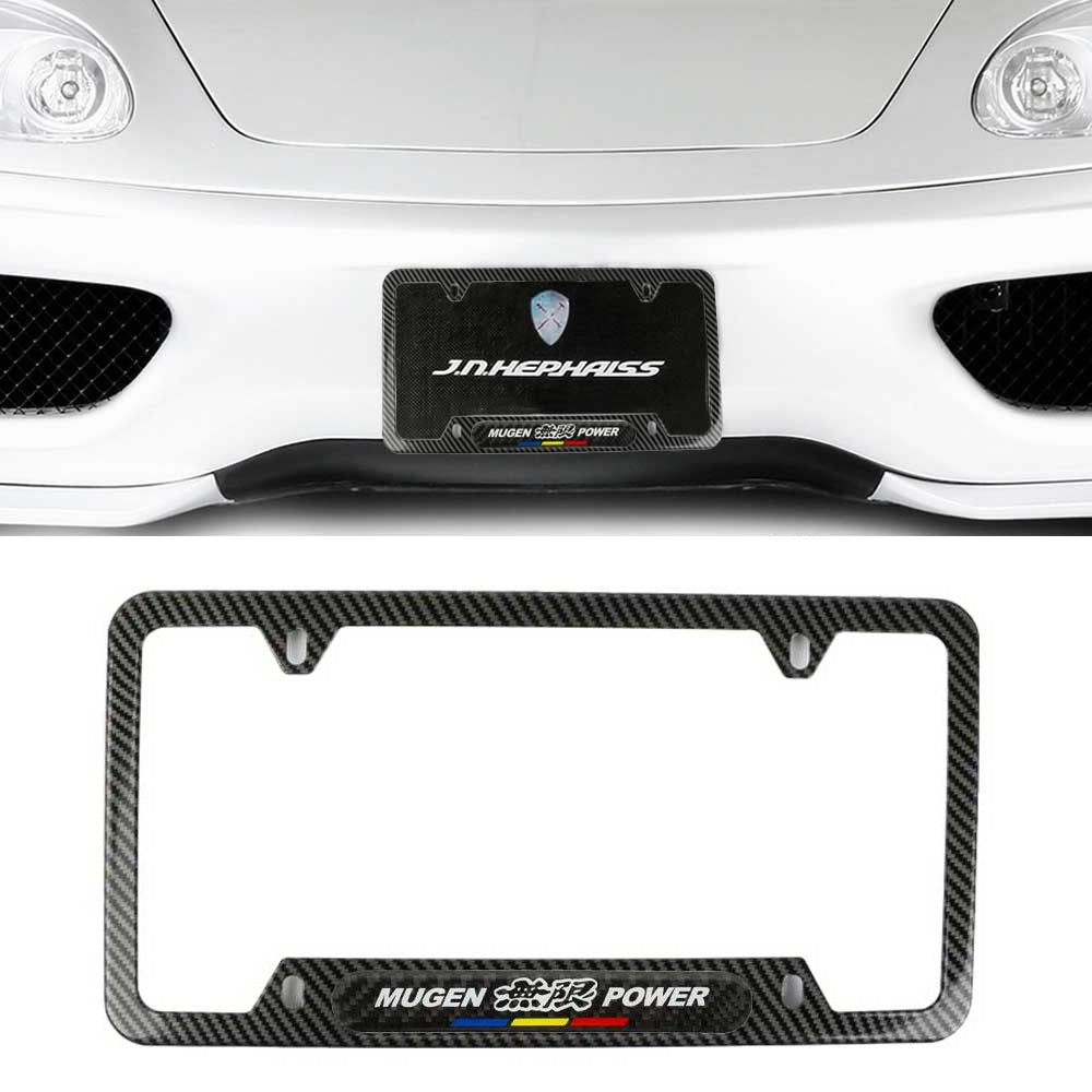 Brand New Universal 1PCS Mugen Power Carbon Fiber Look Metal License Plate Frame