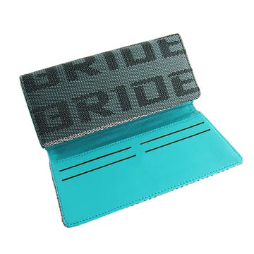 Brand New JDM Bride Racing Women's Ladies Wallet Clutch Trifold Fabric Leather Teal Gradation