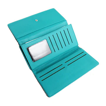 Brand New JDM Bride Racing Women's Ladies Wallet Clutch Trifold Fabric Leather Teal Gradation