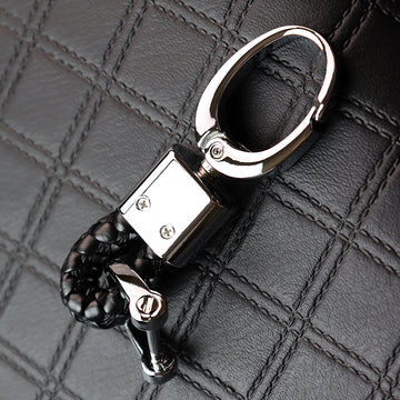 Brand New Toyota Small Black BV STYLE CALF Braided Leather Strap Keychain Keyring