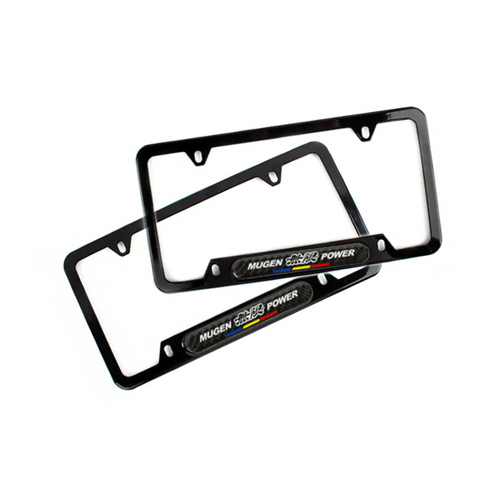 Brand New Universal 2PCS Mugen Glossy Black Metal License Plate Frame