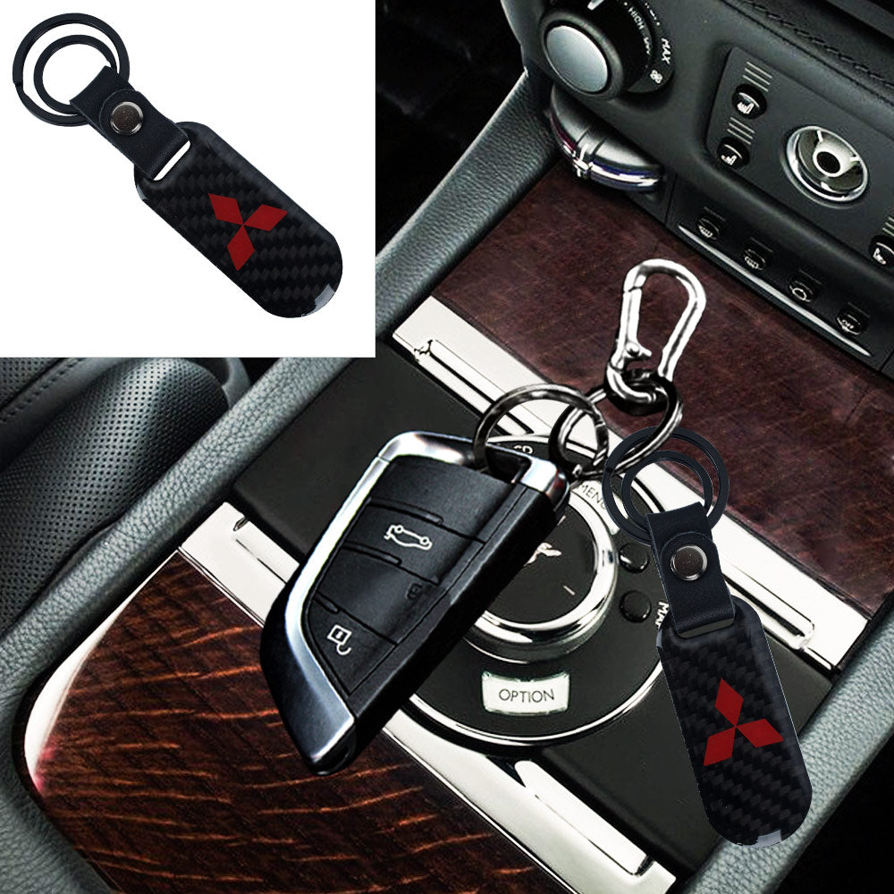 Brand New Universal 100% Real Carbon Fiber Keychain Key Ring For Mitsubishi