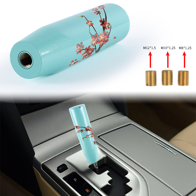 Brand New Universal 15CM Sakura Flowers Pearl Teal Long Stick Manual Car Gear Shift Knob Shifter M8 M10 M12