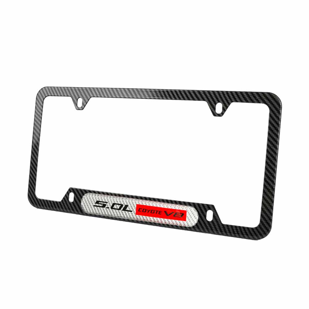 Brand New Universal 2PCS 5.0L COYOTE V8 Carbon Fiber Look Metal License Plate Frame