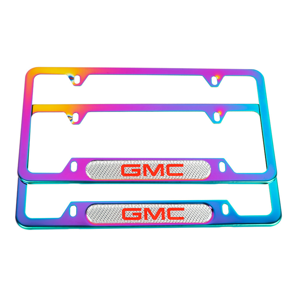 Brand New Universal 2PCS GMC Neo Chrome Metal License Plate Frame