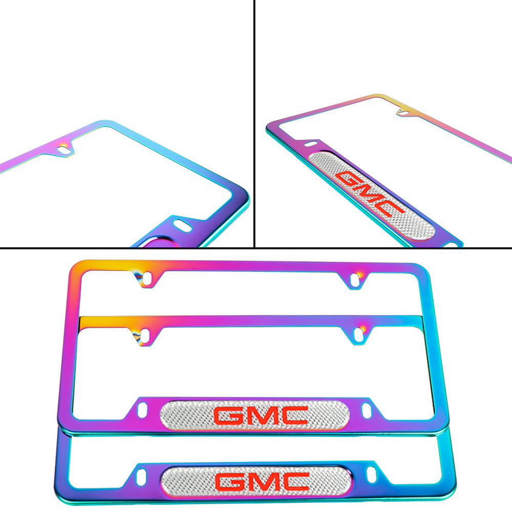 Brand New Universal 2PCS GMC Neo Chrome Metal License Plate Frame