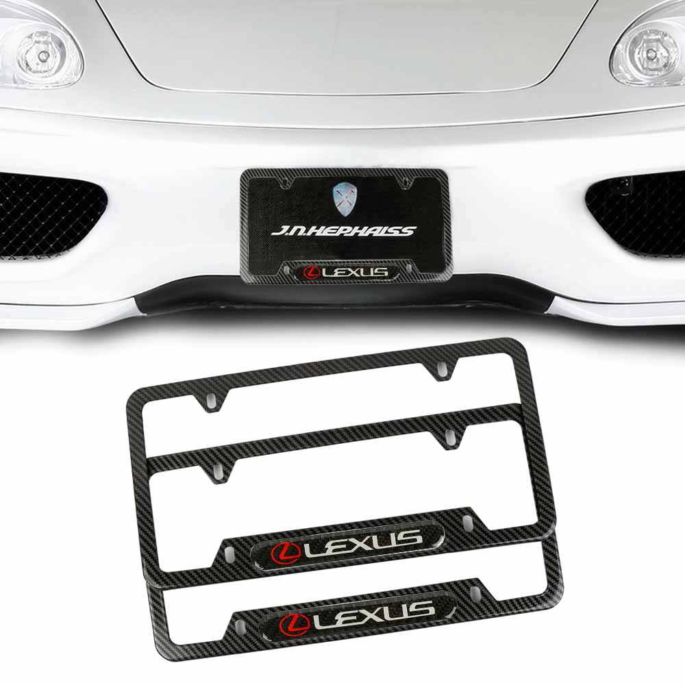 Brand New Universal 2PCS LEXUS Carbon Fiber Look Metal License Plate Frame