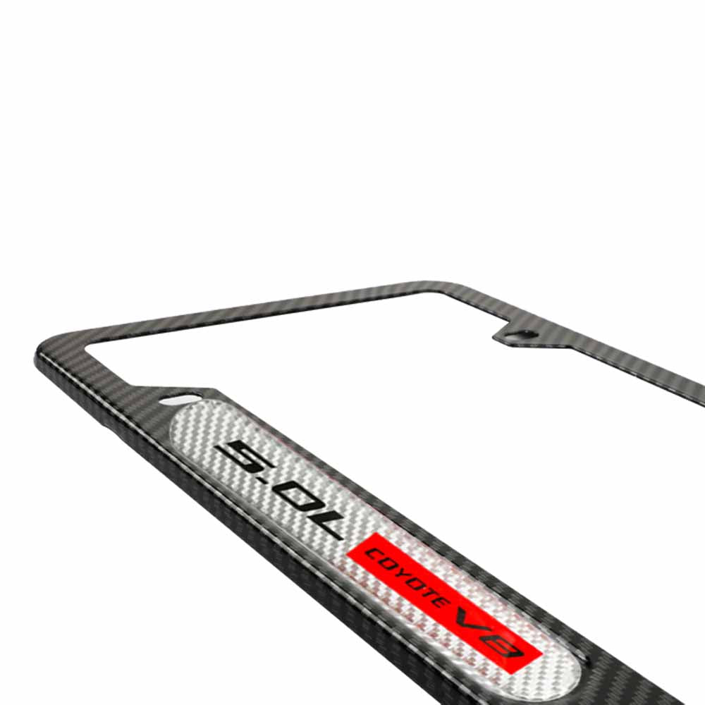 Brand New Universal 1PCS 5.0L COYOTE V8 Carbon Fiber Look Metal License Plate Frame