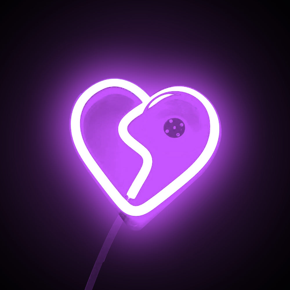 BRAND NEW UNIVERSAL BROKEN LOVE HEART PURPLE LED Neon Flash Light Car Window Glow Electric Remote Control Lamp