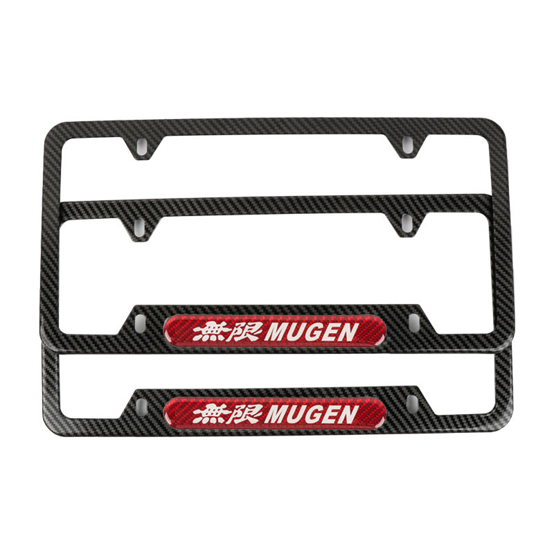 Brand New Universal 2PCS Mugen Carbon Fiber Look Metal License Plate Frame