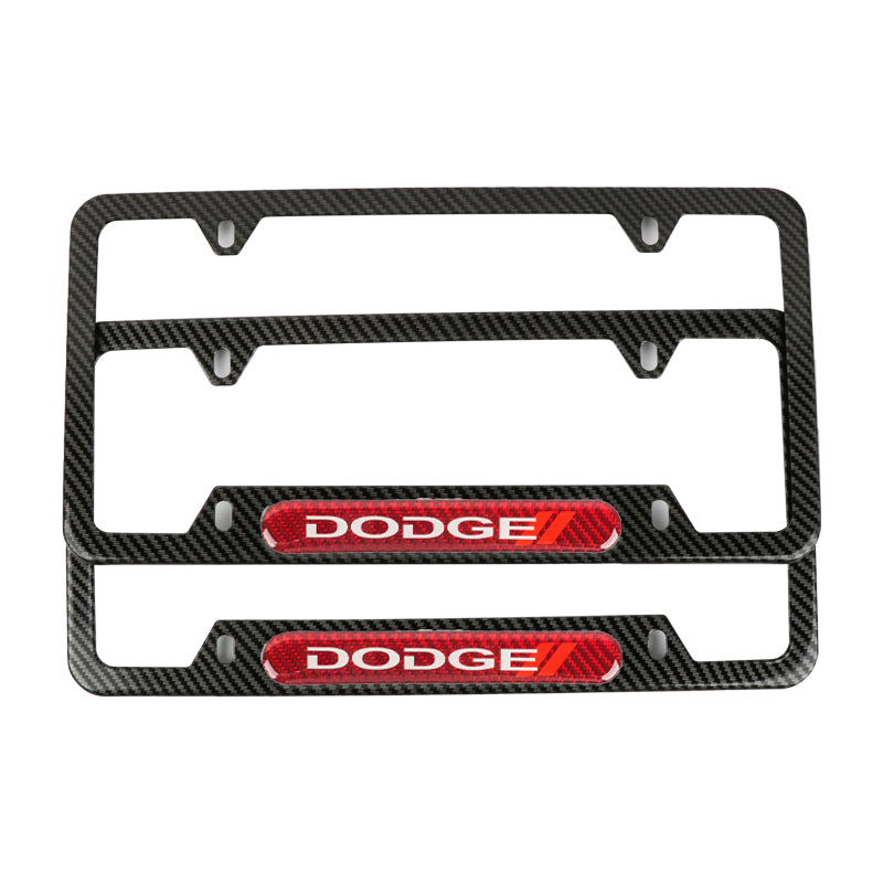 Brand New Universal 2PCS Dodge Carbon Fiber Look Metal License Plate Frame