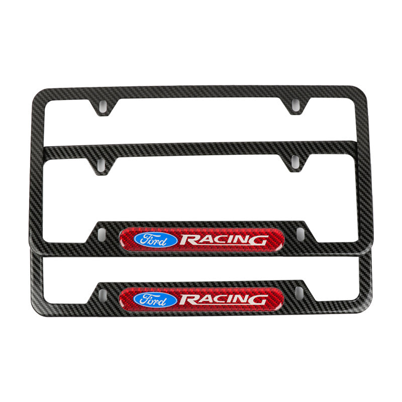 Brand New Universal 2PCS Ford Racing Carbon Fiber Look Metal License Plate Frame