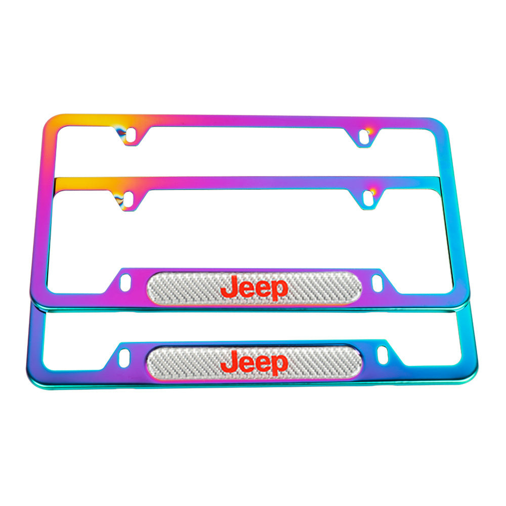 Brand New Universal 2PCS JEEP Neo Chrome Metal License Plate Frame