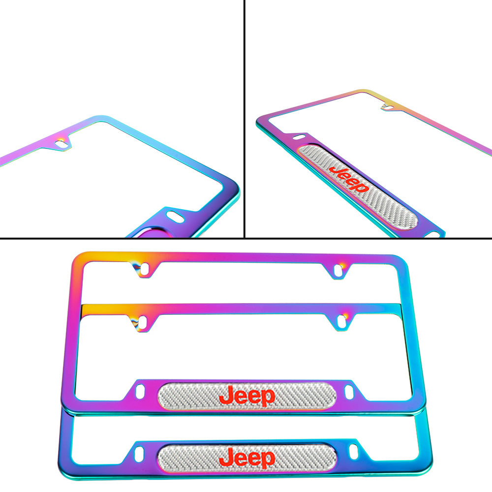 Brand New Universal 2PCS JEEP Neo Chrome Metal License Plate Frame