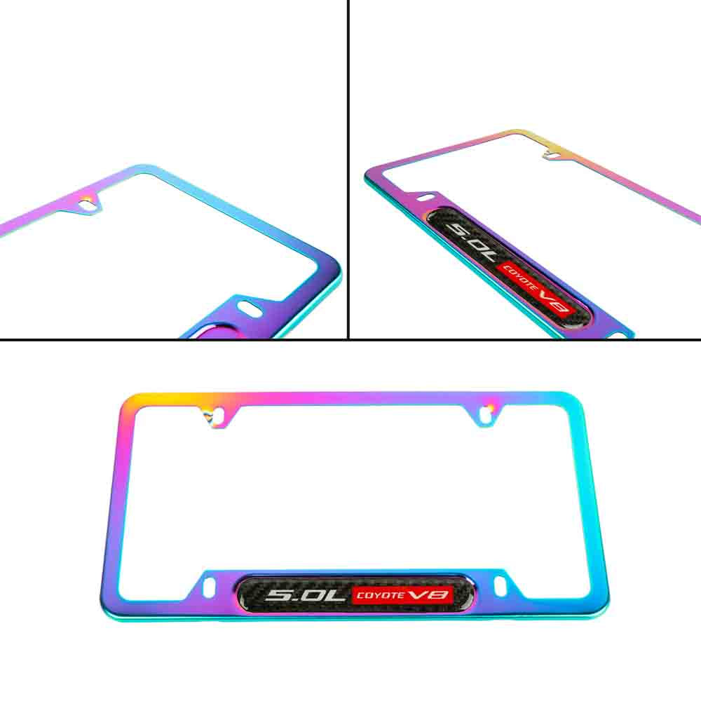 Brand New Universal 1PCS 5.0L COYOTE V8 Neo Chrome Metal License Plate Frame