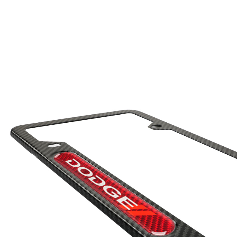 Brand New Universal 1PCS Dodge Carbon Fiber Look Metal License Plate Frame