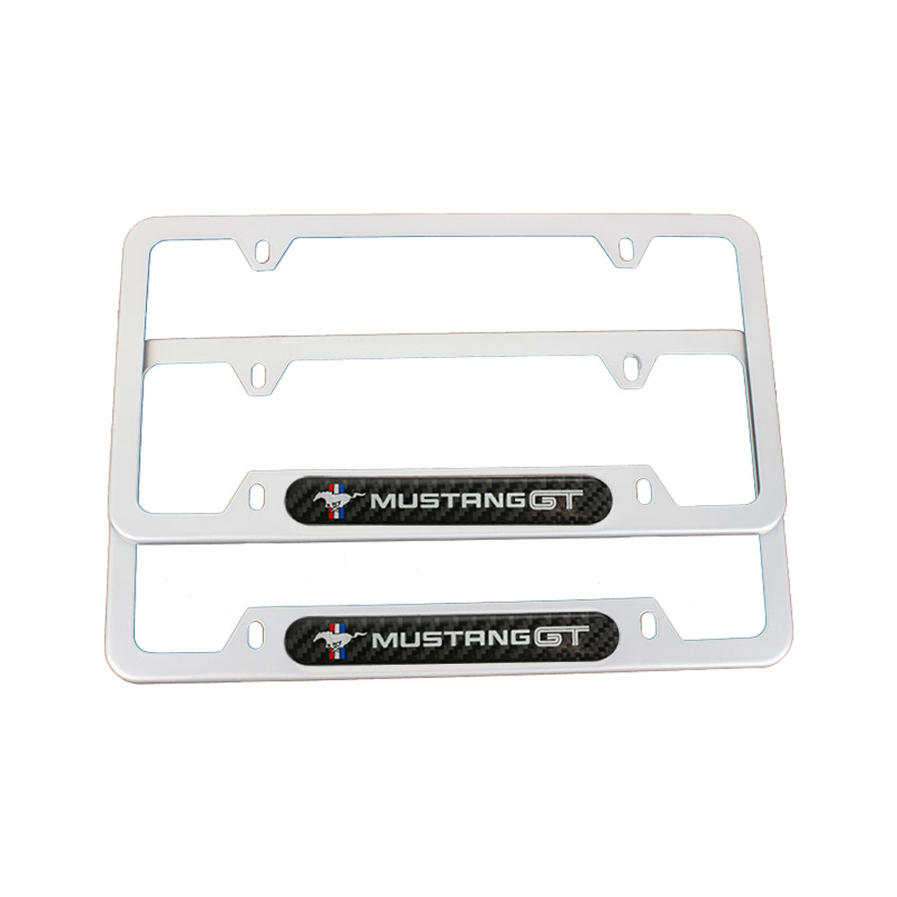 Brand New Universal 2PCS Ford Mustang GT Silver Metal License Plate Frame