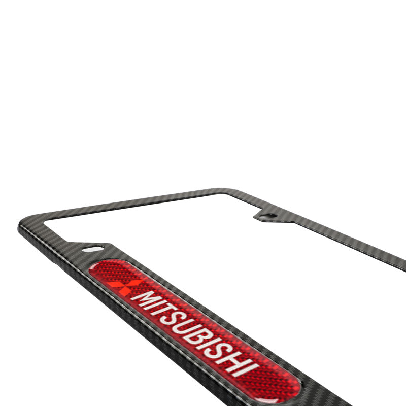 Brand New Universal 1PCS MITSUBISHI Carbon Fiber Look Metal License Plate Frame