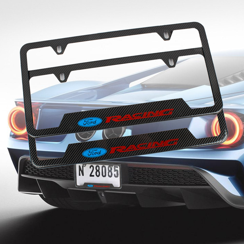 Brand New Universal 2PCS Ford Racing Metal Carbon Fiber Look License Plate Frame