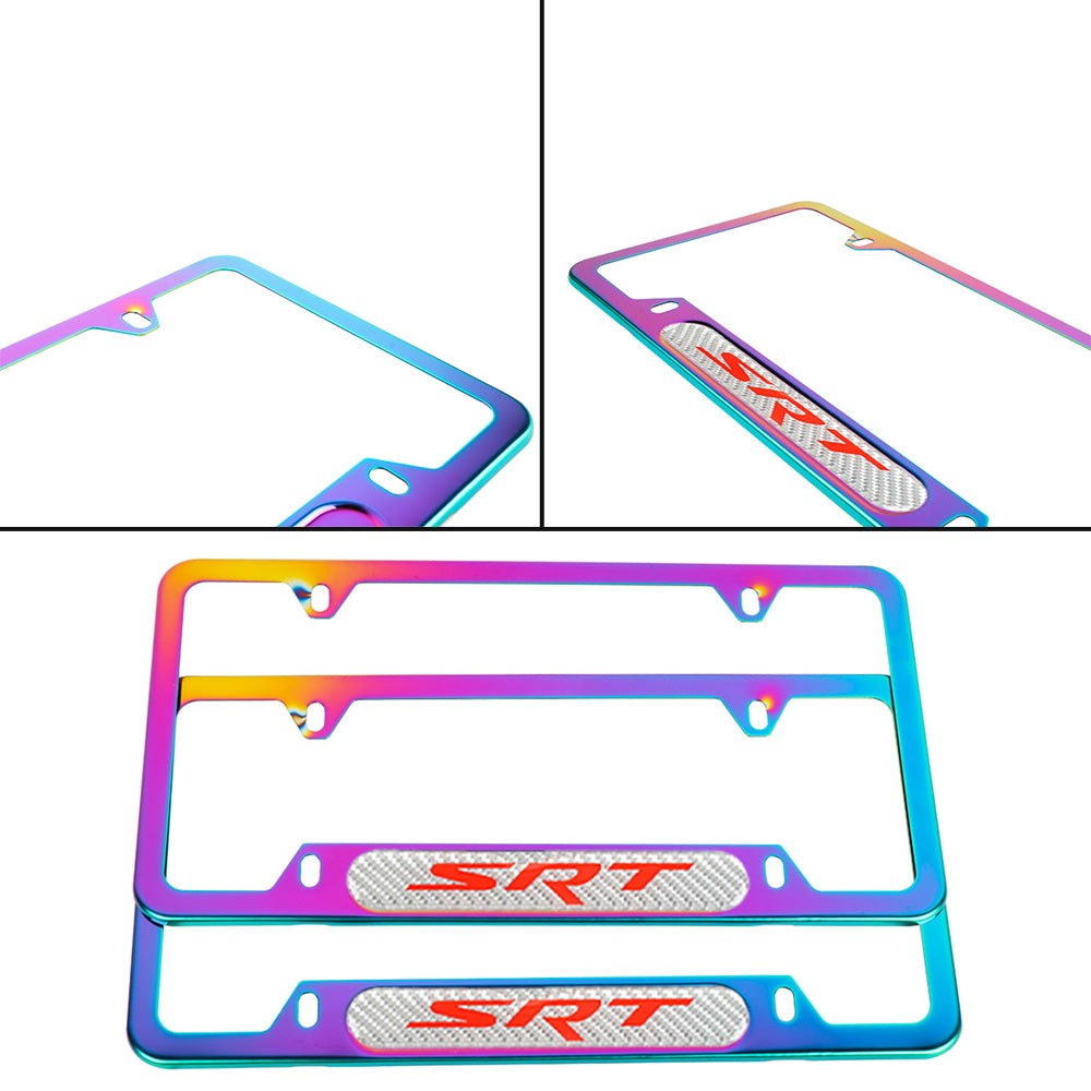 Brand New Universal 2PCS SRT Neo Chrome Metal License Plate Frame