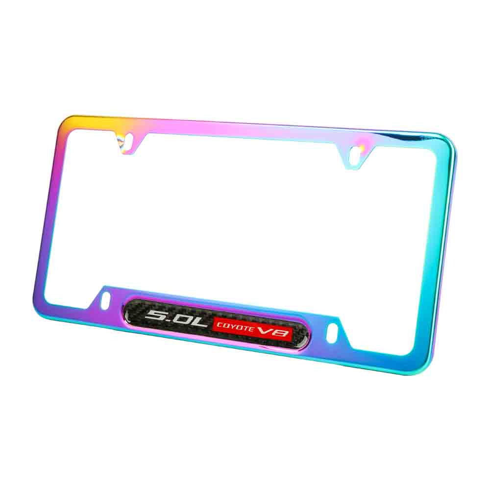 Brand New Universal 1PCS 5.0L COYOTE V8 Neo Chrome Metal License Plate Frame