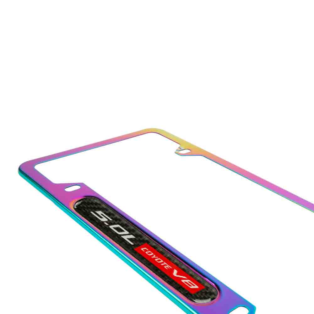 Brand New Universal 1PCS 5.0L COYOTE V8 Neo Chrome Metal License Plate Frame