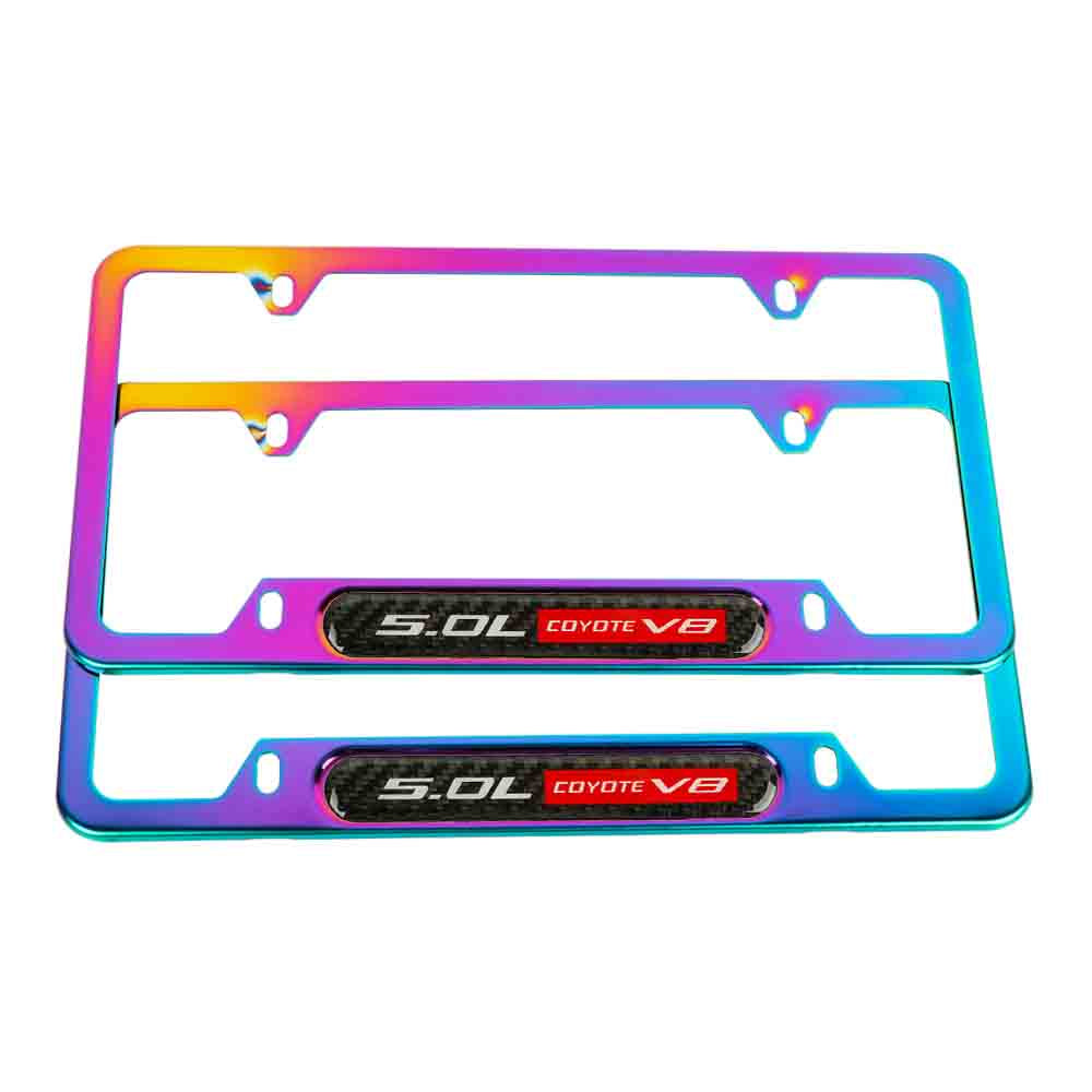 Brand New Universal 2PCS 5.0L COYOTE V8 Neo Chrome Metal License Plate Frame