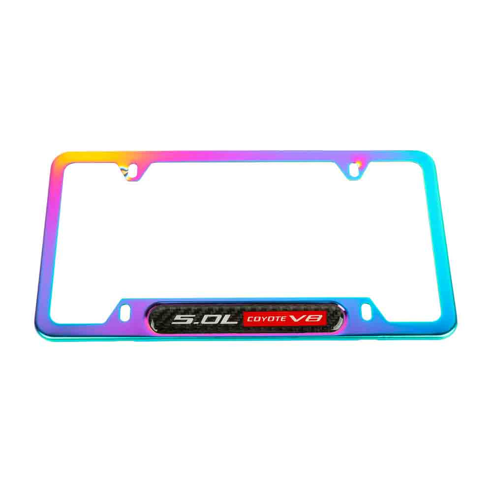 Brand New Universal 1PCS 5.0L COYOTE V8 Neo Chrome Metal License Plate Frame