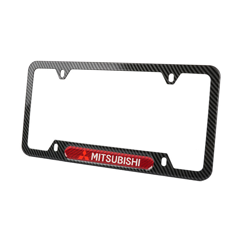 Brand New Universal 1PCS MITSUBISHI Carbon Fiber Look Metal License Plate Frame