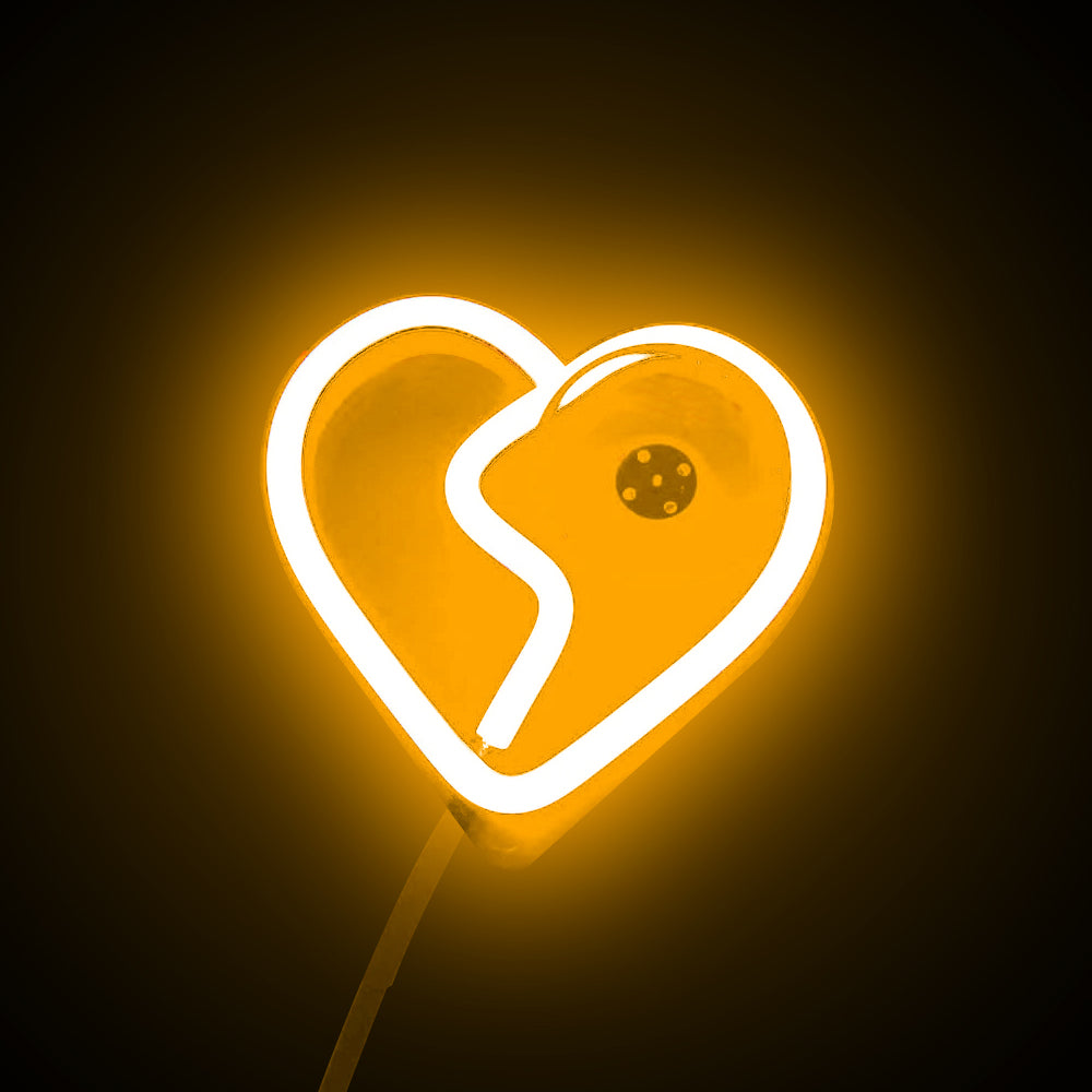 BRAND NEW UNIVERSAL BROKEN LOVE HEART YELLOW LED Neon Flash Light Car Wind Glow Electric Remote Control Lamp