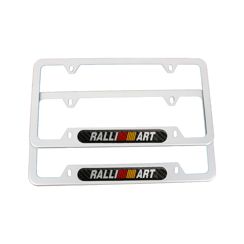 Brand New Universal 2PCS Ralliart Silver Metal License Plate Frame